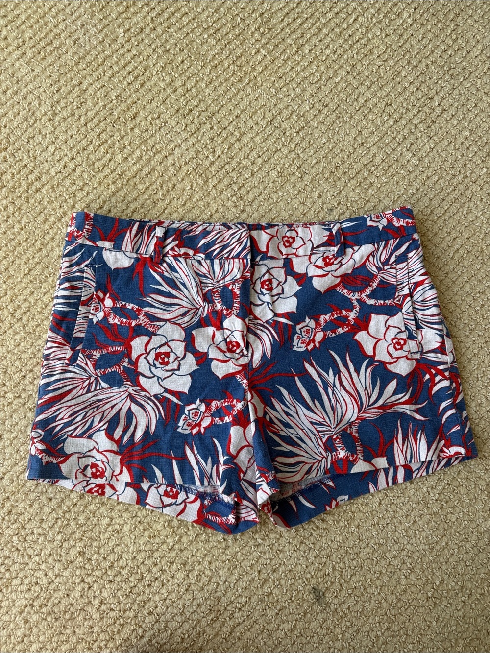 J. Crew Blue Floral Print Women's Shorts with Red and White Accents size 10